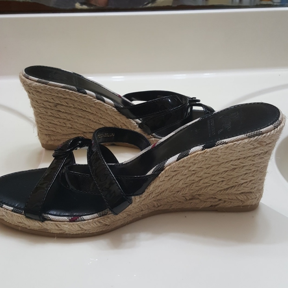 Burberry espadrille black wedge sandal